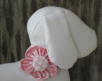 VALENTINE'S DAY Bow Tie or Flower Collar Attachment & Accessory for Dogs and Cats/Pink with White Hearts