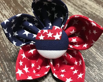 Flower Collar Attachment & Accessory for Dogs and Cats / Red White and Blue Stars and Stripes USA