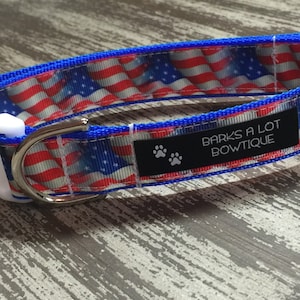 USA AMERICAN FLAG / Adjustable Nylon Webbing Ribbon Dog Collar