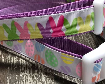 EASTER BUNNIES / Adjustable Nylon Webbing Ribbon DOG Collar Hand Made