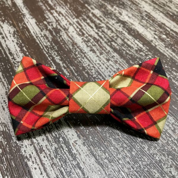FALL ARGYLE / Bow Tie, Flower, or Bandana Collar Attachment & Accessory for Dogs and Cats