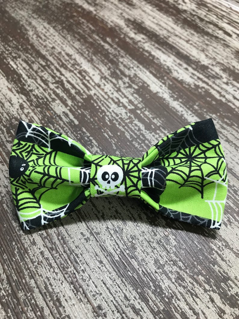 HALLOWEEN SKULLS and SPIDERWEBS / Bow Tie, Flower or Bandana / Collar Attachment & Accessory for Dogs and Cats image 1