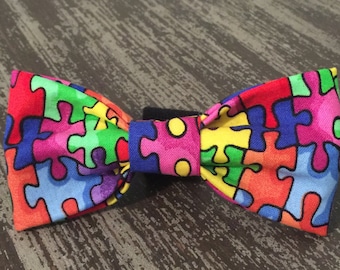 AUTISM AWARENESS / Bow Tie, Flower, or Bandana Collar Attachment & Accessory for Dogs and Cats