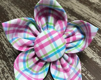 BRIGHT PASTEL PLAID / Bow Tie, Flower, or Bandana Collar Attachment & Accessory for Dogs and Cats