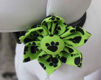 LIME PAW PRINTS / Bow Tie, Flower or Bandana / Collar Attachment & Accessory for Dogs and Cats