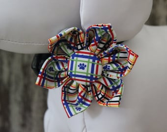PLAID PAW PRINTS / Bow Tie, Flower, or Bandana Collar Attachment & Accessory for Dogs and Cats