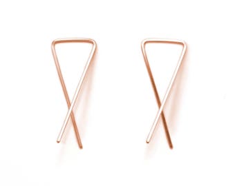 vertex hoop style earrings-  14k rose gold-filled, thin gold earrings, minimal gold earrings, modern hoop earrings