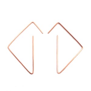 14k rose gold-filled triangle earrings, triangle hoop earrings, thin rose gold earrings, minimal rose gold earrings, modern hoop earrings