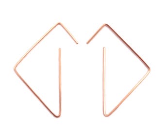 14k rose gold-filled triangle earrings, triangle hoop earrings, thin rose gold earrings, minimal rose gold earrings, modern hoop earrings
