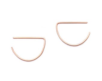 semi earrings-  14k rose gold-filled, thin rose gold earring, hoop rose gold earrings, modern hoop earring