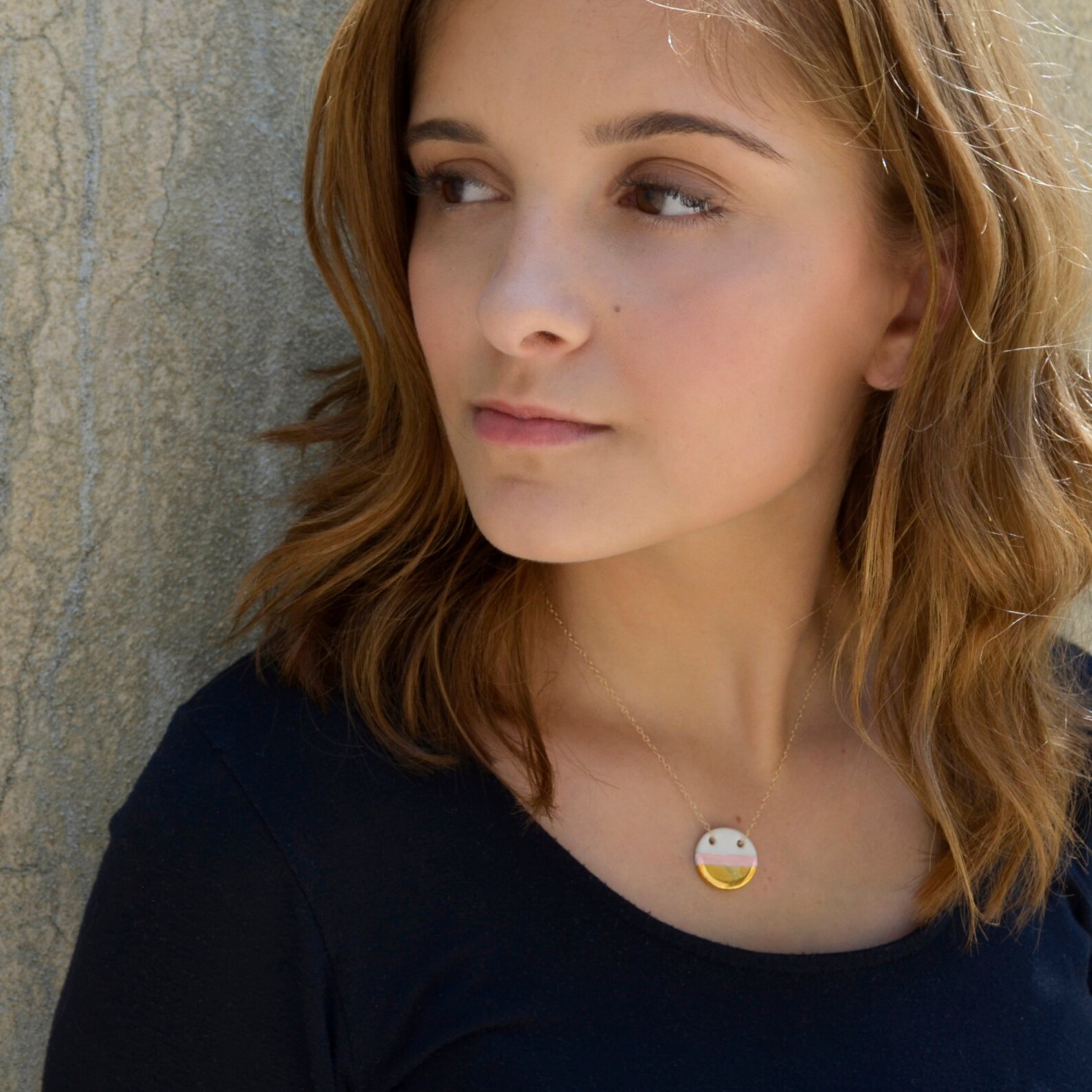 Free Shipping, Gold Circle Necklace, Blush Pink and Gold Dipped