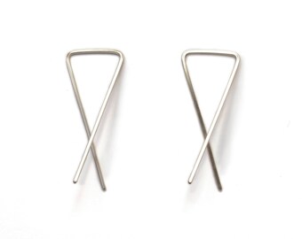 vertex hoop style earrings-  sterling silver, thin silver earrings, minimal silver earrings, modern hoop earrings