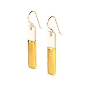 skinny gold-dipped porcelain bar earrings image 1