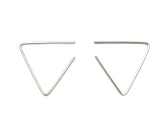 triangle hoop earrings-  sterling silver acute earrings, thin sterling silver earring, minimal sterling silver earrings, modern hoop earring