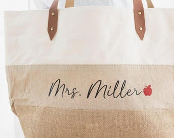 Sac fourre-tout en toile pour professeur, sac personnalisé pour professeur, cadeaux de remerciement pour professeur, cadeau personnalisé pour Noël de professeur