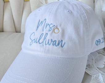 Bride Hat Personalized, Custom Engagement Present, Mrs Hat, Bridal Shower Gift for Bride to Be