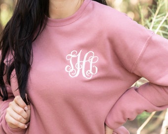 Embroidered Monogrammed Bella Canvas Sweatshirt ~ Personalized Monogram Crewneck Sweater ~ Gifts for Her B66