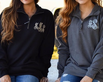 Pull monogrammé Charles River quart de zip ~ Sweat monogramme Charles River 1/4 demi-zip ~ Cadeau pour elle E4