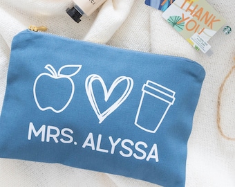 Teacher Bag, Personalized Canvas Makeup Bag for Teachers, Teacher Pencil Bag, Teacher Gifts under 10