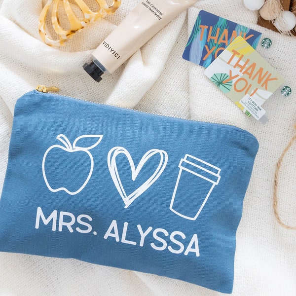 Teacher Bag, Personalized Canvas Makeup Bag for Teachers, Teacher Pencil Bag, Teacher Gifts under 10