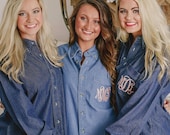 Bridesmaid Monogrammed Denim Shirt ~ Chambray Button Down ~ Bridesmaid Gift ~ Bride Getting Ready Shirt
