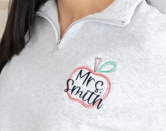 Personalized Teacher Sweatshirt, Teacher Quarter Zip Pullover, Teacher Gifts Personalized, End of Year Christmas Teacher Appreciation Gifts