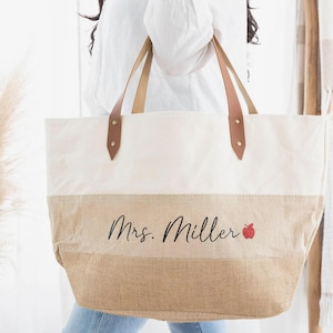 Teacher Canvas Tote Bag, Personalized Teacher Bag, Teacher Appreciation Gifts, Personalized Gift for Teacher Christmas