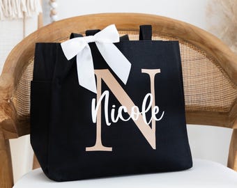 Bridesmaid Totes, Monogram Tote Bag, Maid of Honor Gift, Bridesmaid Tote Bags with Zipper, Bridesmaid Gifts