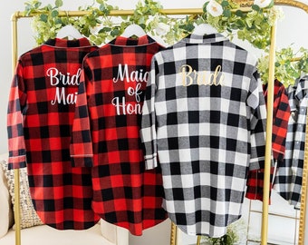 Bridesmaid Pajamas, Bridesmaid Flannel Sleep Shirts, Bridal Party Pajamas, Bridesmaid Gifts (BR139)