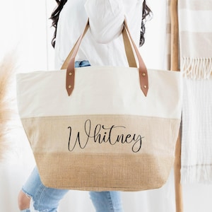 Bridesmaid Tote Bags, Personalized Bridesmaid Bags, Canvas Tote Bag with Zipper, Bridal Party Bridesmaid Gifts image 1