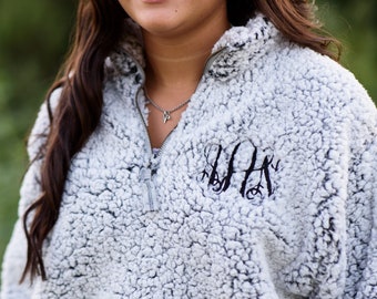 Quarter Zip Monogrammed Sherpa Sweatshirt ~ 1/4 Zip Monogram Fleece Pullover Sweater ~ Gift for Her ~ Gift Under 30 (B36)