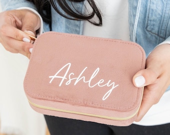 Custom Jewelry Box Velvet, Personalized Travel Jewelry Box, Gift for Bridesmaid Box, Bridesmaid Proposal Gifts