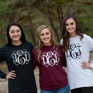 Monogram Long Sleeve Shirt, Personalized Gift for Her (MG001)
