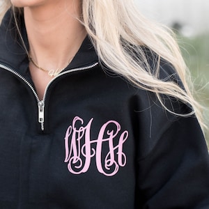 Monogram Quarter Zip Sweatshirt Monogrammed Pullover for Her Personalized Sweatshirt Women Personalized Gift MG003 image 1