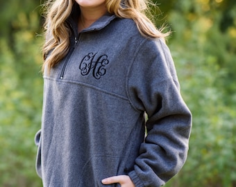 Monogrammed Fleece Quarter Zip Pullover Sweatshirt, Christmas Gifts for Her  under 30 D1