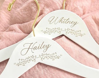 Floral Bridesmaid Hangers Personalized, Bridal Hangers, Bridesmaid Dress Hanger, Custom Wedding Hangers