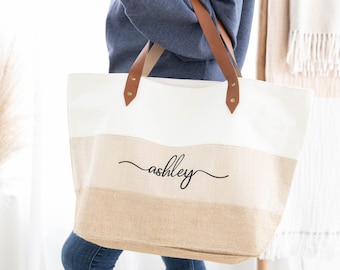 Bridesmaid Tote Bags, Personalized Bridesmaid Bags, Canvas Tote Bag with Zipper, Bridal Party Bridesmaid Gifts (BR170)