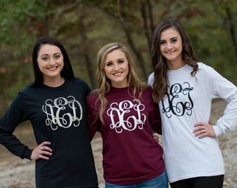 Monogram Long Sleeve Shirt, Personalized Gift for Her (MG001)