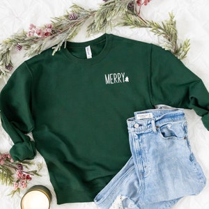 Christmas Sweatshirt for Women Crewneck Sweatshirt Cute Christmas Sweater Merry and Bright (BR104)