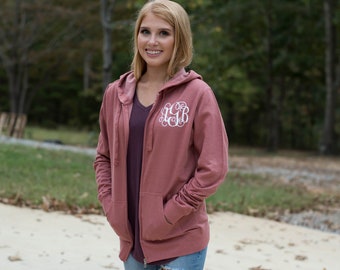 Monogram Fleece Jacket ~ Full Zip Up Hoodie for Women ~ Gift for Her (MG003)