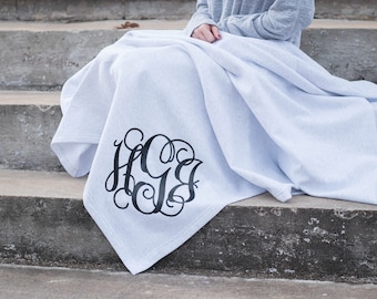 Monogram Blanket ~ Monogrammed Fleece Throw ~ Gift for Her ~ Gift Under (MG005)