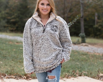 snowy garnet sherpa pullover