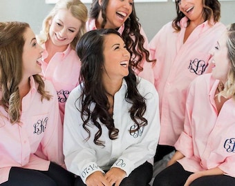 Bridesmaid Button Down Shirt Bride Oxford Getting Ready Gift Oversized Monogram Button Up Shirt