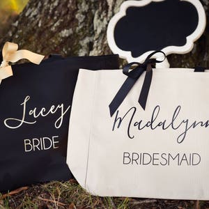 Bridesmaid Tote Bag Bridal Party Tote Maid of Honor Tote Monogrammed Tote Bag image 2