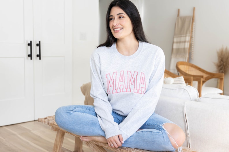 Embroidered Mama Sweatshirt New Mom Gift Mom Birthday Gift Mothers Day Gift Mom Sweatshirt Christmas Gifts for Mom image 2