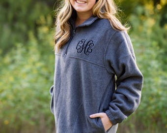 Monogrammed Fleece Quarter Zip Pullover Sweatshirt, Christmas Gifts for Her under 30