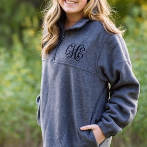 Monogrammed Fleece Quarter Zip Pullover Sweatshirt, Christmas Gifts for Her under 30 D1