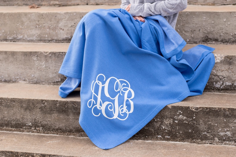 Monogram Blanket Monogrammed Fleece Throw Gift for Her Etsy