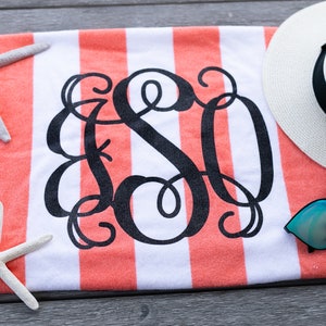 Monogram Beach Towel Stripe Cabana Personalized Glitter Towel MG006 A4 image 1