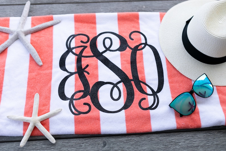 Monogram Beach Towel Stripe Cabana Personalized Glitter Towel MG006 A4 image 1